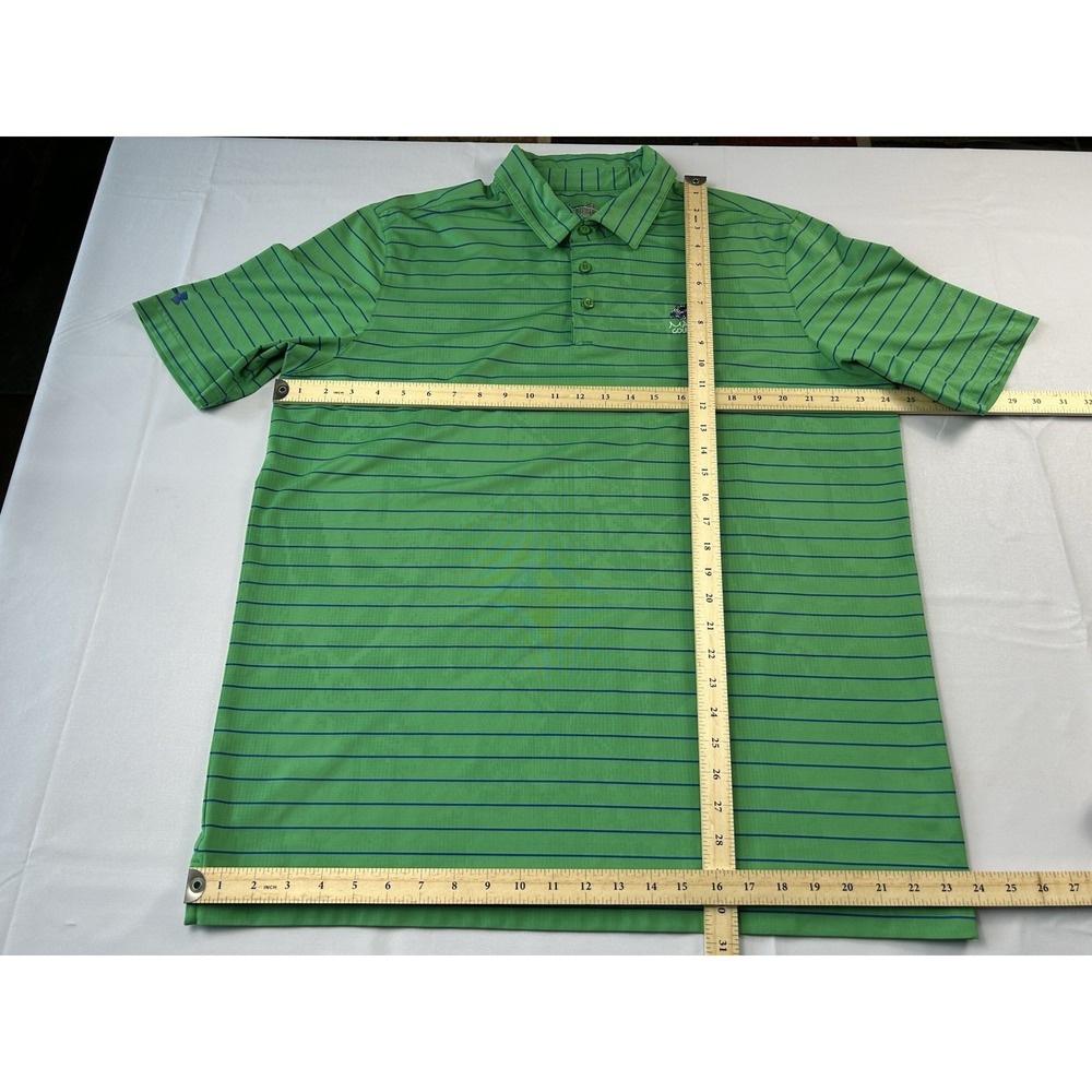 Under Armour Polo Shirt Men's XL Green Blue Striped HeatGear Loose Golf - Picture 9 of 14